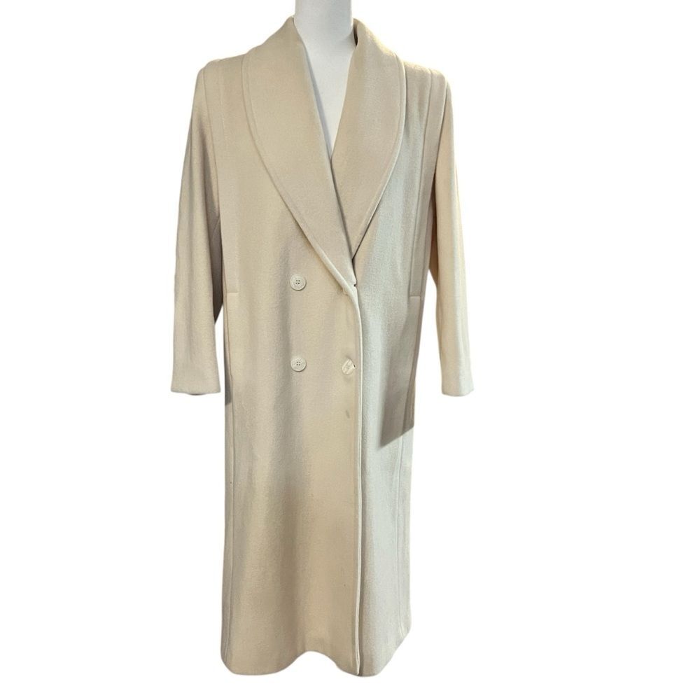 Vintage Forecaster Long Wool Coat Cream Double Breasted Button Down Womens 3/4